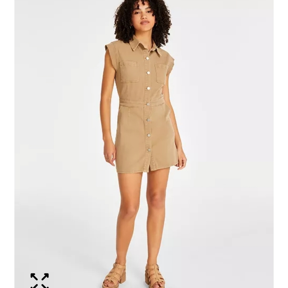 Tinsel Juniors' Point Collar Cap Sleeve Mini Shirt Dress XXL Brown Pockets New
